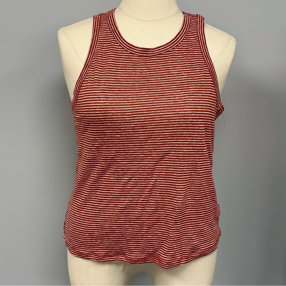 Tahari 100% Linen Scoop Neck Striped Tank Top Womens XL Rust & White NWT Shirt